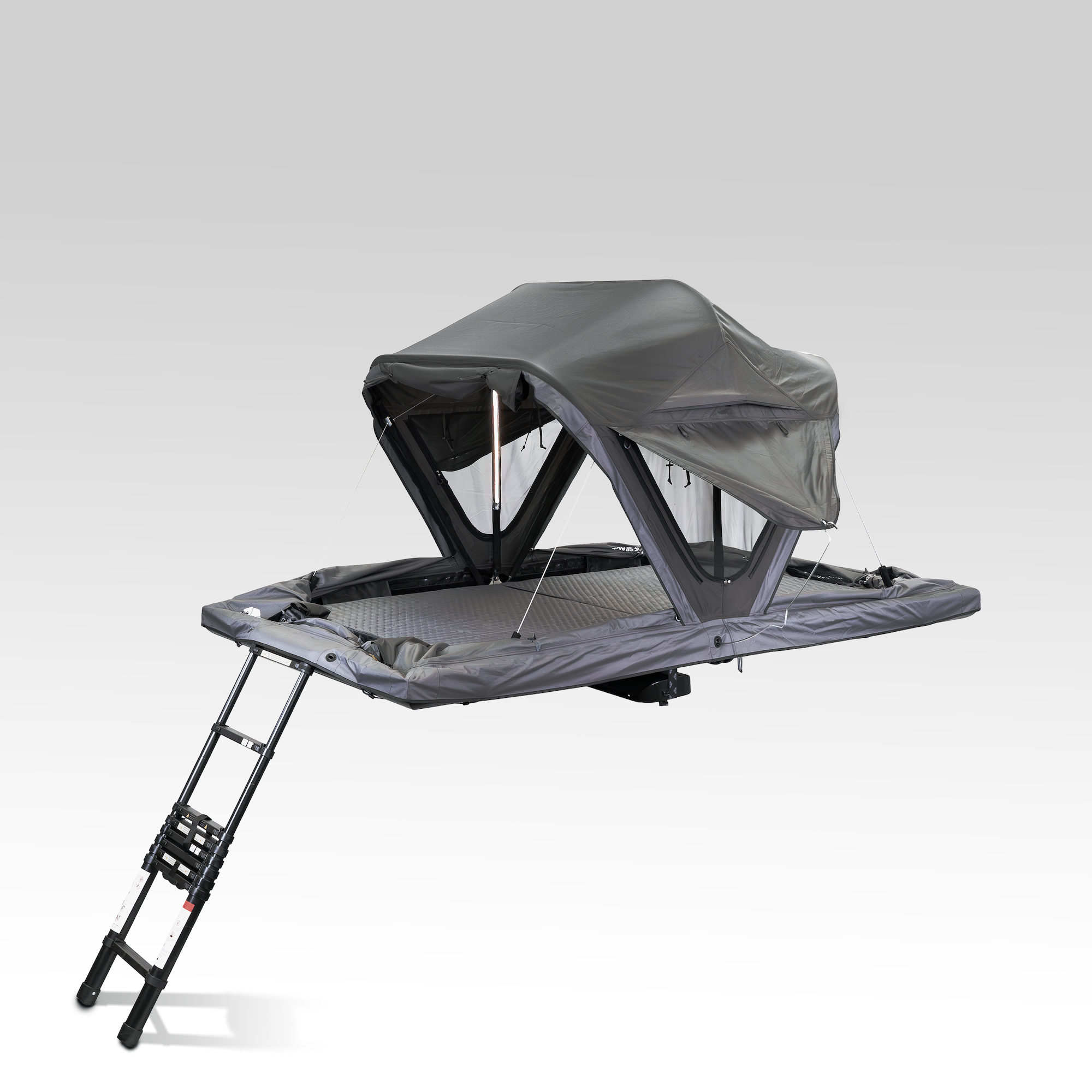 Dunkelgraues Dachzelt Roof Space 2 mit modernem Design und integrierter Leiter