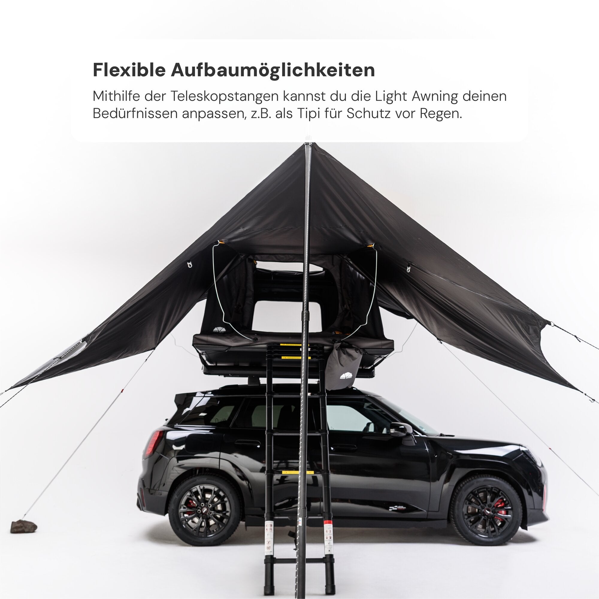 Vielseitiges Sonnensegel: Die Light Awning lässt sich durch verstellbare Teleskopstangen flexibel an jeden Stellplatz anpassen.