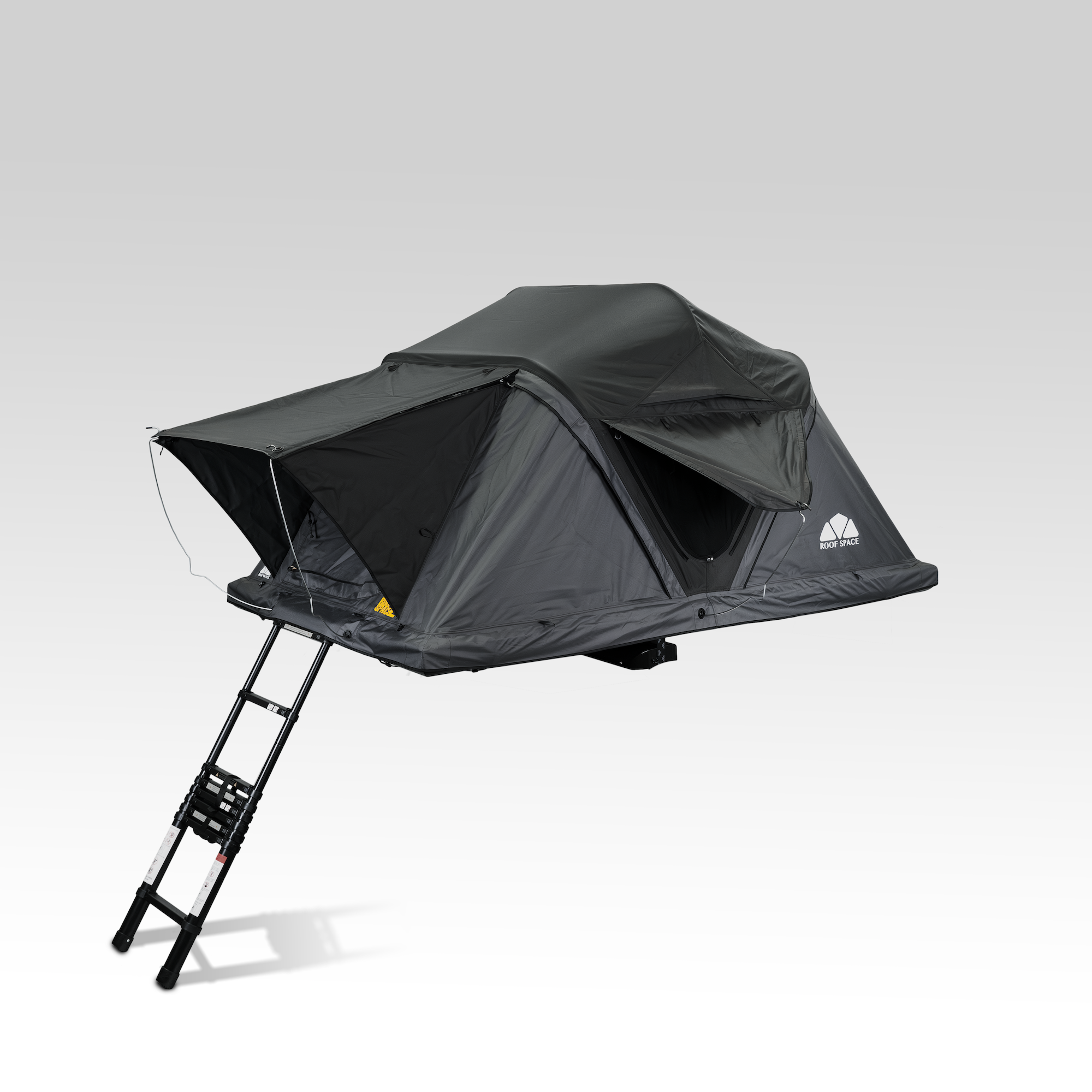 Schwarzes Dachzelt Roof Space 2 mit modernem Design und integrierter Leiter